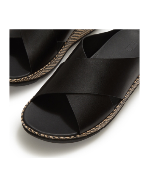 Lulu Lux Graphic-Weave Leather Cross Slides Black
