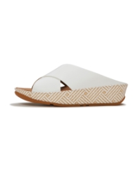 Lulu Lux Graphic-Weave Leather Cross Slides Urban White