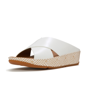 FitFlop Lulu Lux Graphic-Weave Leather Cross Slides Urban White