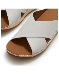 Lulu Lux Graphic-Weave Leather Cross Slides Urban White