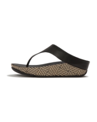 Lulu Lux Graphic-Weave Leather Toe-Post Sandals Black