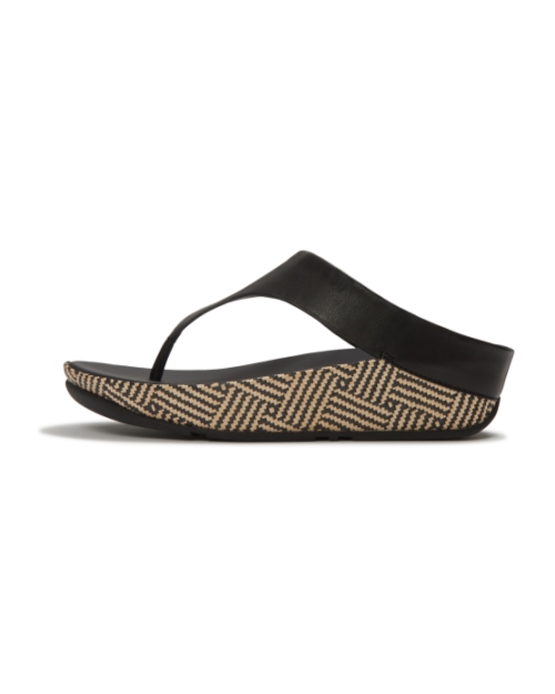 Lulu Lux Graphic-Weave Leather Toe-Post Sandals Black