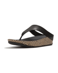 Lulu Lux Graphic-Weave Leather Toe-Post Sandals Black