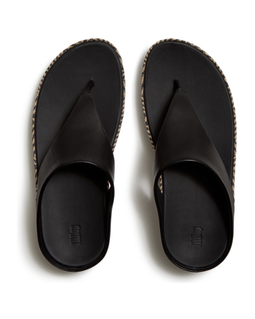 Lulu Lux Graphic-Weave Leather Toe-Post Sandals Black