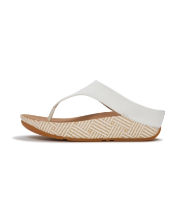 FitFlop Lulu Lux Graphic-Weave Leather Toe-Post Sandals Urban White