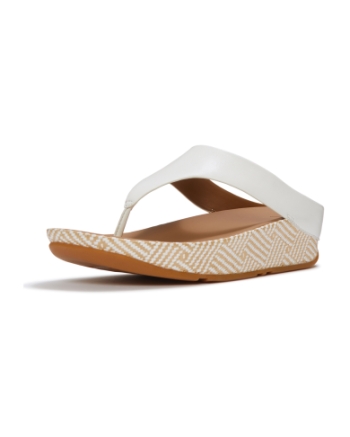 FitFlop Lulu Lux Graphic-Weave Leather Toe-Post Sandals Urban White