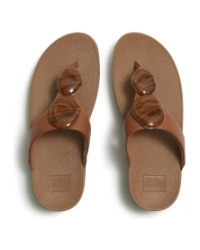 Lulu Marbled-Stone Toe-Post Sandals Deep Tan