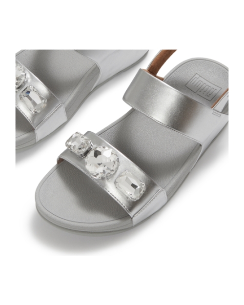 Lulu Ultra-Jewel Metallic Back-Strap Sandals Silver