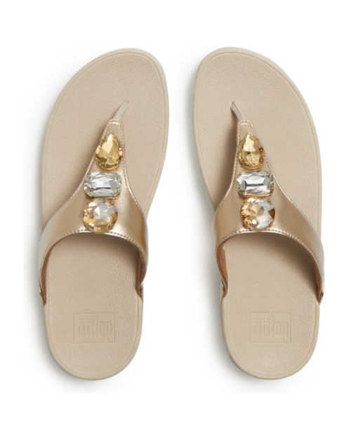 Lulu Ultra-Jewel Metallic Toe-Post Sandals Platino