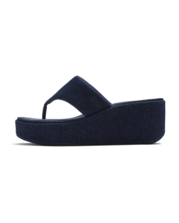 FitFlop Platfforms Denim Wedge Toe-Post Sandals Dark Denim