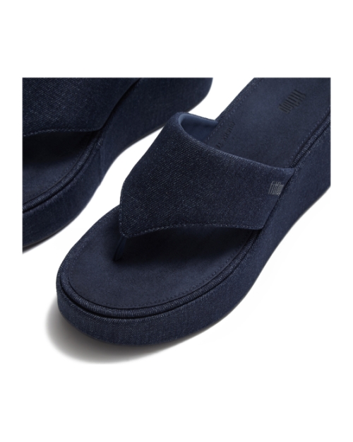 Platfforms Denim Wedge Toe-Post Sandals Dark Denim