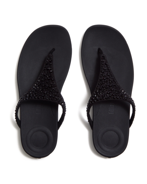 Solay Mixed-Crystal Toe-Post Sandals Black