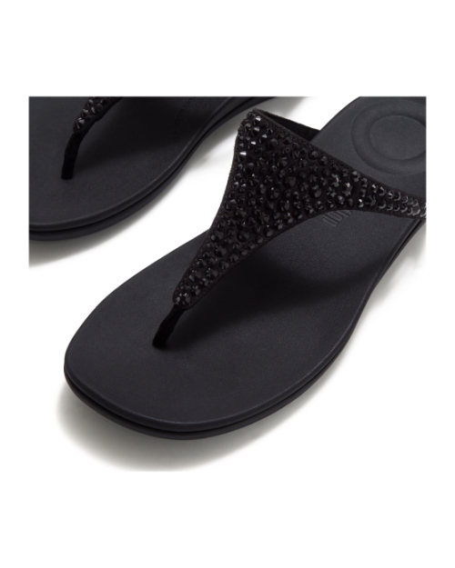 Solay Mixed-Crystal Toe-Post Sandals Black