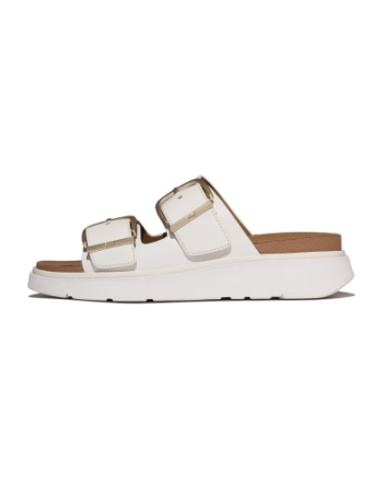 FitFlop Gen-FF Buckle Two-Bar Leather Slides Urban White