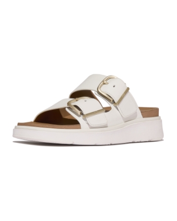 FitFlop Gen-FF Buckle Two-Bar Leather Slides Urban White