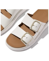 Gen-FF Buckle Two-Bar Leather Slides Urban White