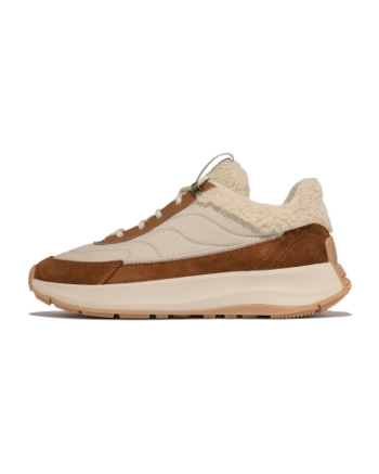 FitFlop F-Mode Flow Shearling-Mix Sneakers Deep Tan/Camel Mix