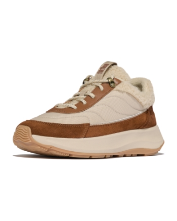 FitFlop F-Mode Flow Shearling-Mix Sneakers Deep Tan/Camel Mix