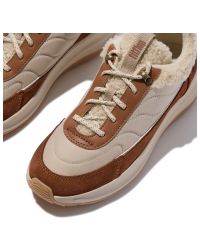 F-Mode Flow Shearling-Mix Sneakers Deep Tan/Camel Mix