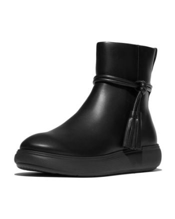 FitFlop IQ-Comff Tassel Leather Short Boots All Black