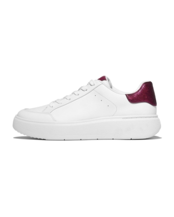 FitFlop Rtg Sequin-Backtab Leather Sneakers Urban White/Ruby