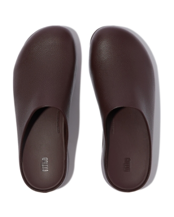 FitFlop Shuv Tumbled-Leather Clogs Chocolat