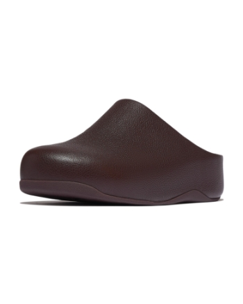 FitFlop Shuv Tumbled-Leather Clogs Chocolat