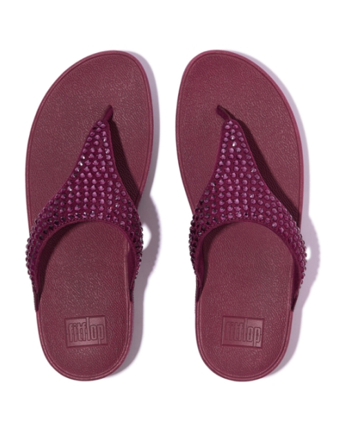 Lulu Maxi-Crystal Toe-Post Sandals Ruby