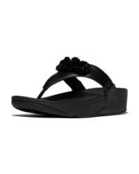 Lulu Beaded-Chain Leather Toe-Post Sandals Black