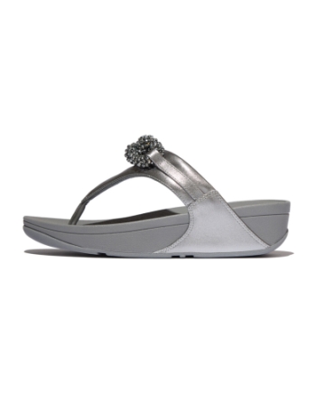 FitFlop Lulu Beaded-Chain Leather Toe-Post Sandals Silvereen
