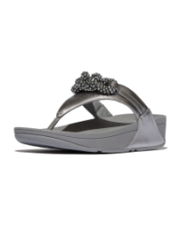 Lulu Beaded-Chain Leather Toe-Post Sandals Silvereen