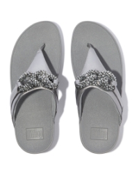 Lulu Beaded-Chain Leather Toe-Post Sandals Silvereen