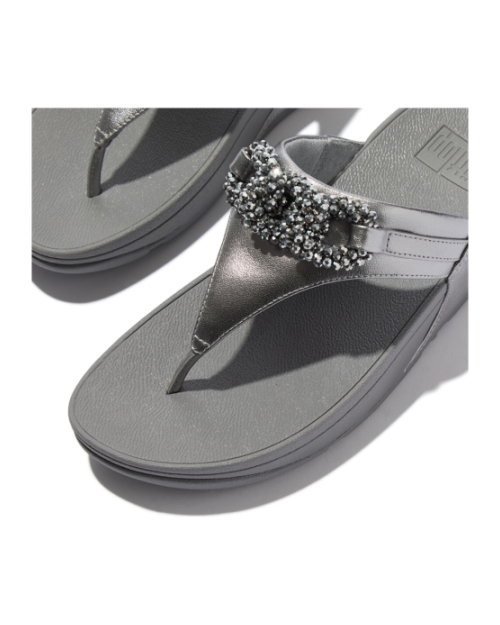 Lulu Beaded-Chain Leather Toe-Post Sandals Silvereen