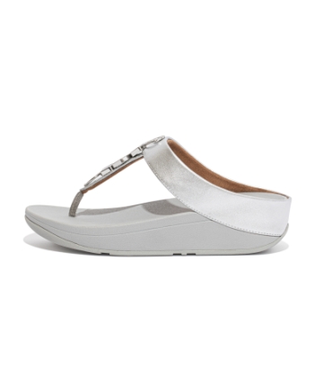 FitFlop Fino Stone Trim Toe-Post Sandals Silver