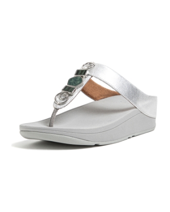 FitFlop Fino Stone Trim Toe-Post Sandals Silver