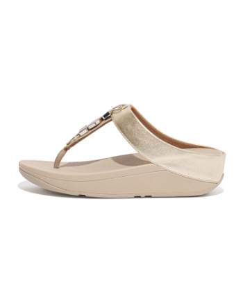 FitFlop Fino Stone Trim Toe-Post Sandals Platino