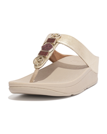 FitFlop Fino Stone Trim Toe-Post Sandals Platino