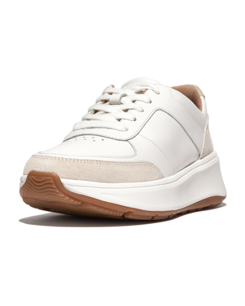 F-Mode Leather/Suede Flatform Sneakers Urban White