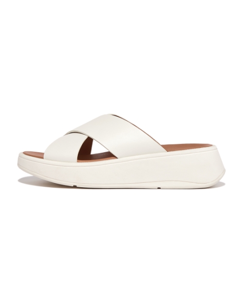 F-Mode Leather Flatform Cross Slides Cream