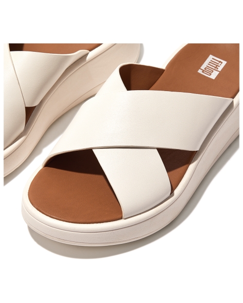 F-Mode Leather Flatform Cross Slides Cream