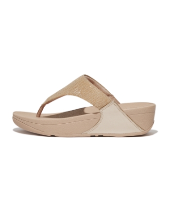 FitFlop Lulu Shimmerlux Toe-Post Sandals Latte Beige