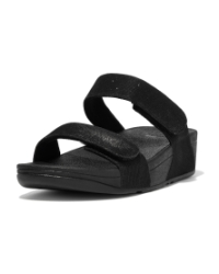 Lulu Adjustable Shimmerlux Slides All Black