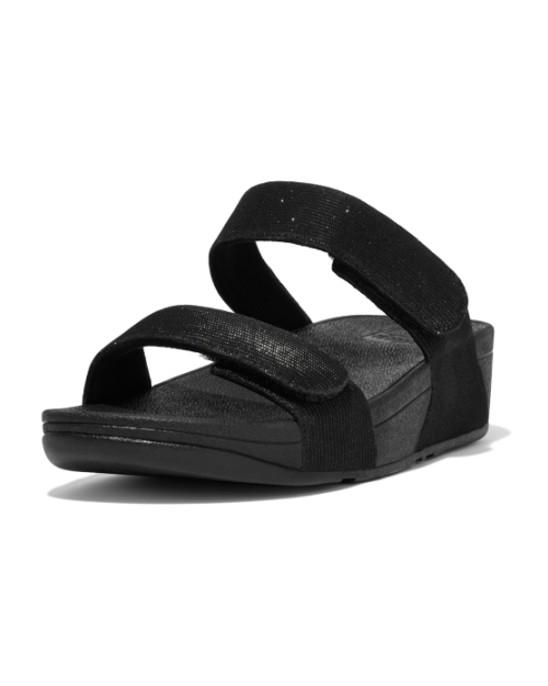 Lulu Adjustable Shimmerlux Slides All Black