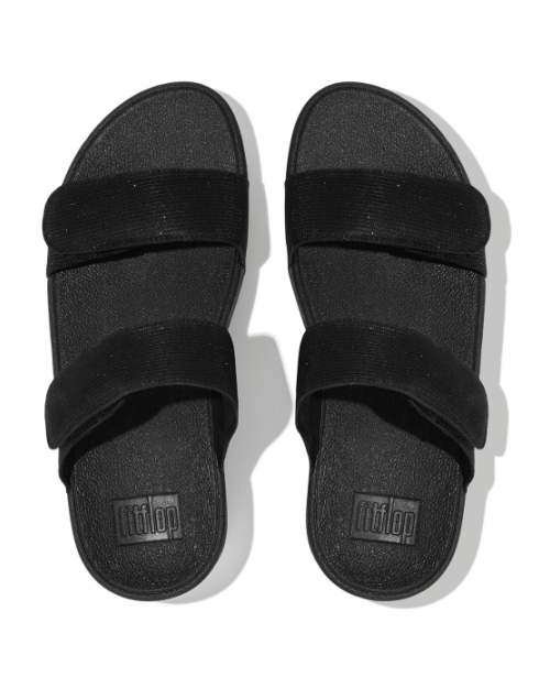 Lulu Adjustable Shimmerlux Slides All Black