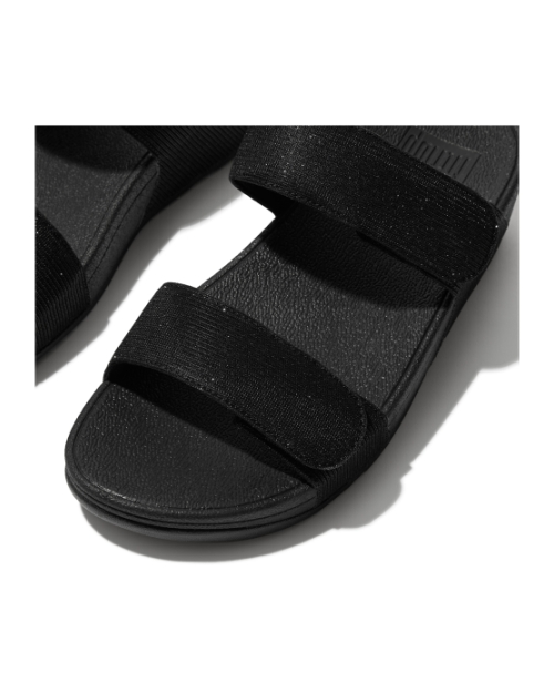 Lulu Adjustable Shimmerlux Slides All Black