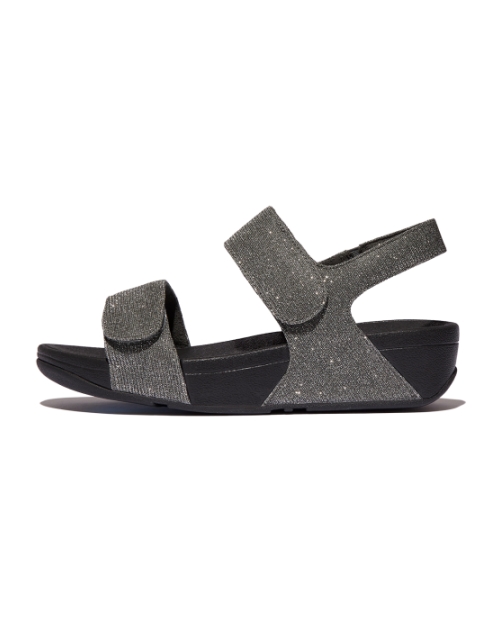Lulu Adjustable Shimmerlux Back-Strap Sandals Pewter
