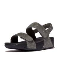 Lulu Adjustable Shimmerlux Back-Strap Sandals Pewter