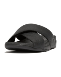 Surfer Mens Tumbled-Leather Cross Slides Black