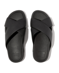 Surfer Mens Tumbled-Leather Cross Slides Black