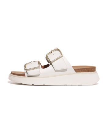 FitFlop Gen-FF Buckle Two-Bar Leather Slides Urban White